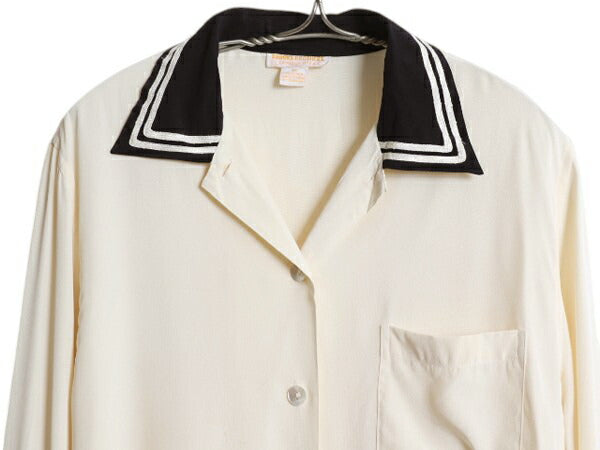 100% シルク 70s 80s ブルックスブラザーズ セーラー タイプ 長袖 シャツ レディース L 程/ 古着 ヴィンテージ ブラウス マリン ボックス