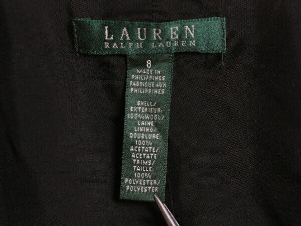 90s LAUREN ラルフローレン ストライプ テーラード ベスト レディース M 程 オールド ウール 前開き 重ね着 馬具 チェーン ビット ブラック