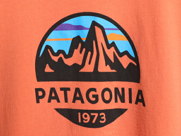 17年製 パタゴニア プリント 半袖 Tシャツ メンズ М Patagonia アウトドア フィッツロイ クレスト グラフィック スリム フィット オレンジ
