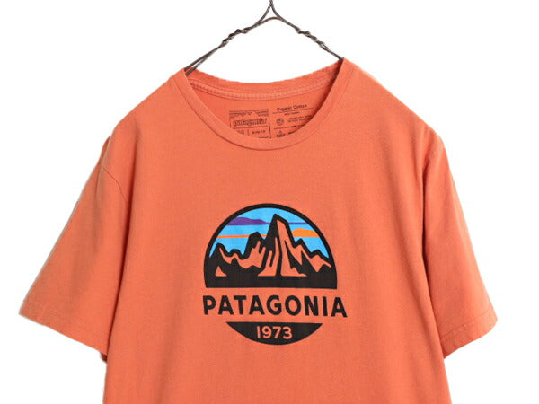 17年製 パタゴニア プリント 半袖 Tシャツ メンズ М Patagonia アウトドア フィッツロイ クレスト グラフィック スリム フィット オレンジ