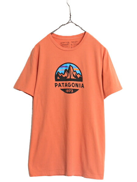 17年製 パタゴニア プリント 半袖 Tシャツ メンズ М Patagonia アウトドア フィッツロイ クレスト グラフィック スリム フィット オレンジ