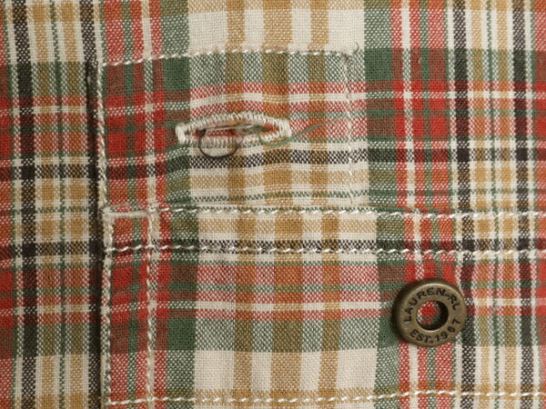 90s LAUREN ラルフローレン 長袖 フィッシング シャツ レディース M 古着 オールド ポロ コットン チェック サファリ 多ポケット長袖シャツ