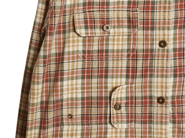 90s LAUREN ラルフローレン 長袖 フィッシング シャツ レディース M 古着 オールド ポロ コットン チェック サファリ 多ポケット長袖シャツ