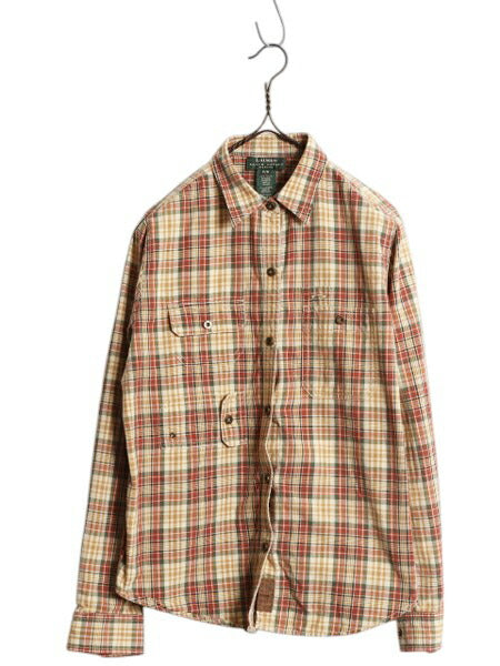90s LAUREN ラルフローレン 長袖 フィッシング シャツ レディース M 古着 オールド ポロ コットン チェック サファリ 多ポケット長袖シャツ