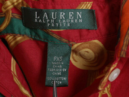 00s LAUREN ラルフローレン 総柄 長袖 シャツ レディース XS / オールド ポロ ブラウス 薄手 コットン 馬具 チェーン ビット マルチカラー