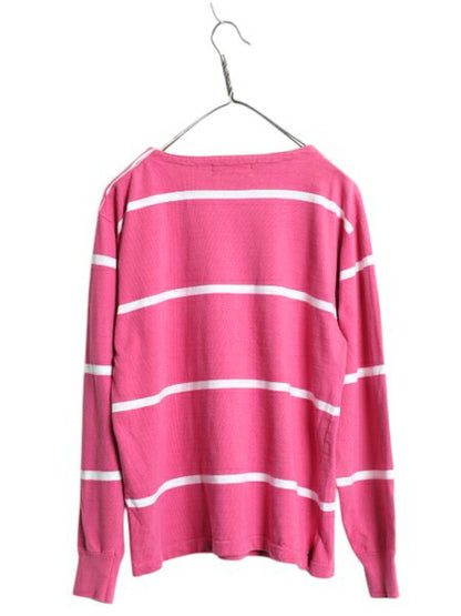 80s ラルフローレン ボーダー コットン 長袖 Tシャツ レディース S ヴィンテージ ボートネック ロンT ラガーシャツ 素材 肩ボタン ツートン