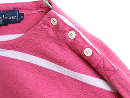 80s ラルフローレン ボーダー コットン 長袖 Tシャツ レディース S ヴィンテージ ボートネック ロンT ラガーシャツ 素材 肩ボタン ツートン