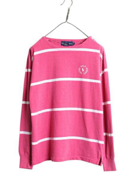 80s ラルフローレン ボーダー コットン 長袖 Tシャツ レディース S ヴィンテージ ボートネック ロンT ラガーシャツ 素材 肩ボタン ツートン