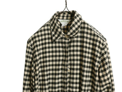 00s オービス チェック フランネル ロング シャツ ワンピース レディース M 古着 オールド ネルシャツ アウトドア ロング丈 プルオーバー