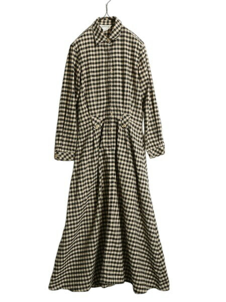 00s オービス チェック フランネル ロング シャツ ワンピース レディース M 古着 オールド ネルシャツ アウトドア ロング丈 プルオーバー