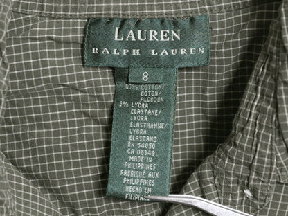 90s LAUREN ラルフローレン チェック 長袖 シャツ レディース M / オールド ポロ ストレッチ コットン ワンポイント ポケット付き Yシャツ