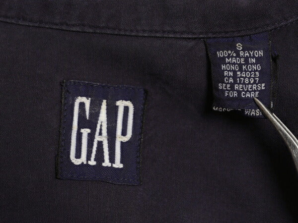 90s OLD GAP 100% レーヨン ループ留め オープンカラー 長袖 シャツ レディース S / オールド ギャップ ブラウス ステッチ入り ボックス 紺