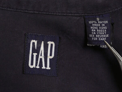 90s OLD GAP 100% レーヨン ループ留め オープンカラー 長袖 シャツ レディース S / オールド ギャップ ブラウス ステッチ入り ボックス 紺