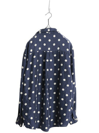 高級 100% シルク 80s 90s BILL BLASS ドット 総柄 長袖 シャツ レディース M オールド ヴィンテージ ブラウス ドレスシャツ 水玉 ツートン