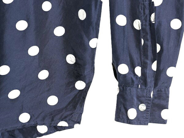 高級 100% シルク 80s 90s BILL BLASS ドット 総柄 長袖 シャツ レディース M オールド ヴィンテージ ブラウス ドレスシャツ 水玉 ツートン