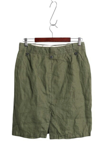 J CREW 100% リネン スカート レディース M 程 無地 ひざ丈 ひざ上丈 ミニスカート ヘリンボーン ヴィンテージ イギリス軍 アーミー カーキ