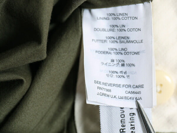 J CREW 100% リネン スカート レディース M 程 無地 ひざ丈 ひざ上丈 ミニスカート ヘリンボーン ヴィンテージ イギリス軍 アーミー カーキ