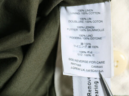 J CREW 100% リネン スカート レディース M 程 無地 ひざ丈 ひざ上丈 ミニスカート ヘリンボーン ヴィンテージ イギリス軍 アーミー カーキ