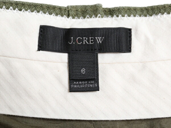 J CREW 100% リネン スカート レディース M 程 無地 ひざ丈 ひざ上丈 ミニスカート ヘリンボーン ヴィンテージ イギリス軍 アーミー カーキ