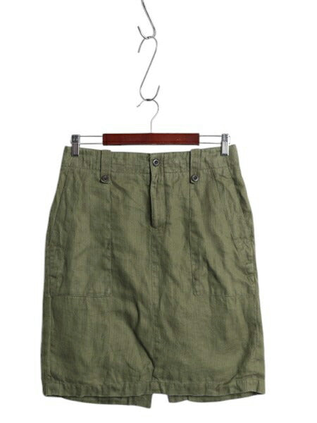 J CREW 100% リネン スカート レディース M 程 無地 ひざ丈 ひざ上丈 ミニスカート ヘリンボーン ヴィンテージ イギリス軍 アーミー カーキ