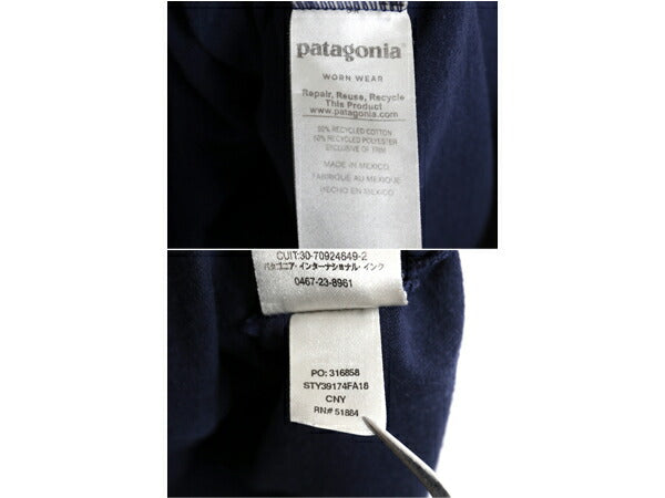 パタゴニア 両面 プリント 半袖 Tシャツ メンズ S / 18年製 Patagonia アウトドア P6 バックプリント ボックスロゴ クルーネック ネイビー