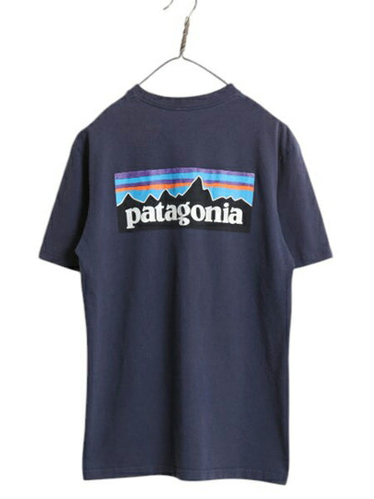 パタゴニア 両面 プリント 半袖 Tシャツ メンズ S / 18年製 Patagonia アウトドア P6 バックプリント ボックスロゴ クルーネック ネイビー