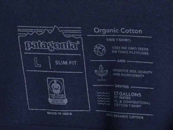 パタゴニア 両面 プリント 半袖 Tシャツ メンズ L / 18年製 オーガニック コットン スリムフィット バックプリント ボックスロゴ ネイビー
