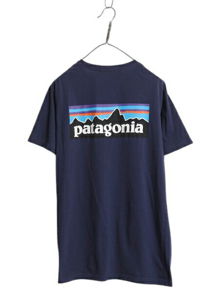 パタゴニア 両面 プリント 半袖 Tシャツ メンズ L / 18年製 オーガニック コットン スリムフィット バックプリント ボックスロゴ ネイビー