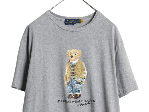 ポロベア ポロ ラルフローレン プリント 半袖 Tシャツ メンズ L 古着 キャラクター クルーネック シングルステッチ ロゴT プリントT グレー