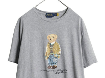 ポロベア ポロ ラルフローレン プリント 半袖 Tシャツ メンズ L 古着 キャラクター クルーネック シングルステッチ ロゴT プリントT グレー
