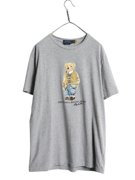 ポロベア ポロ ラルフローレン プリント 半袖 Tシャツ メンズ L 古着 キャラクター クルーネック シングルステッチ ロゴT プリントT グレー