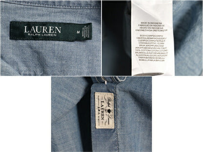 LAUREN ラルフローレン 長袖 シャンブレー シャツ レディース M 古着 100% コットン 長袖シャツ ワーク ヴィンテージ モデル マチ付き 無地