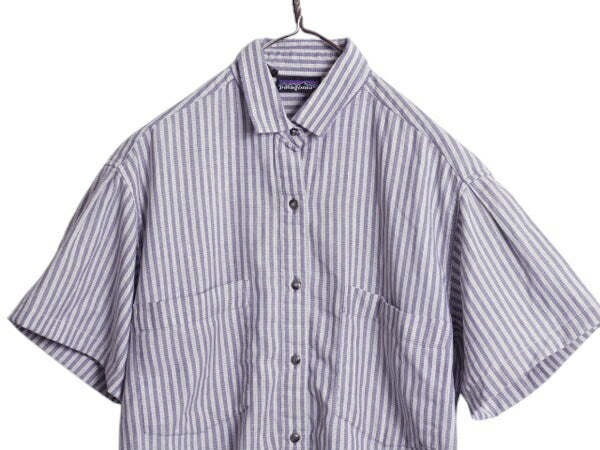 90s パタゴニア ストライプ 半袖 シャツ レディース M / 90年製 オールド 旧タグ Rマーク アウトドア コットン ツートン カスタム リメイク