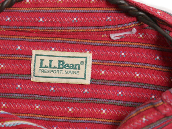 80s エルエルビーン ハンドカラー 織柄入り 長袖 チュニック レディース S 程 ヴィンテージ ストライプ ブラウス 長袖シャツ プルオーバー