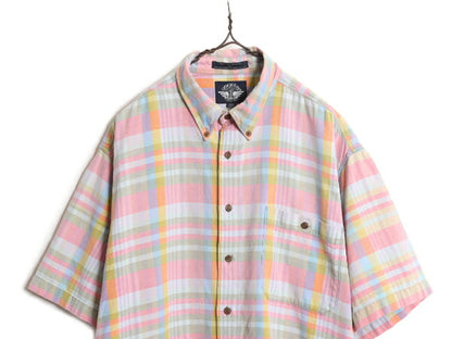 90s ドッカーズ リーバイス チェック ボタンダウン 半袖 シャツ メンズ L / 古着 90年代 オールド LEVIS DOCKERS コットン BD マルチカラー