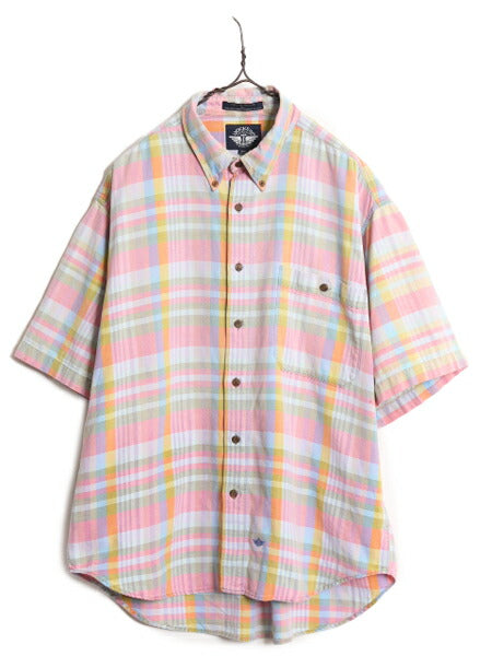 90s ドッカーズ リーバイス チェック ボタンダウン 半袖 シャツ メンズ L / 古着 90年代 オールド LEVIS DOCKERS コットン BD マルチカラー