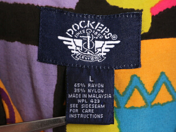 90s ドッカーズ リーバイス 総柄 半袖 シャツ レディース L 古着 90年代 オールド LEVIS DOCKERS 総柄シャツ ブラウス マルチカラー アート
