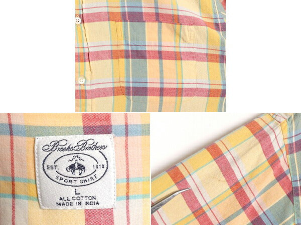 ブルックスブラザーズ インディアン マドラス チェック 半袖 ボタンダウン シャツ メンズ L 古着 Brooks Brothers 半袖シャツ マルチカラー