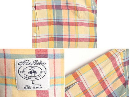 ブルックスブラザーズ インディアン マドラス チェック 半袖 ボタンダウン シャツ メンズ L 古着 Brooks Brothers 半袖シャツ マルチカラー