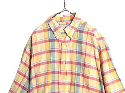 ブルックスブラザーズ インディアン マドラス チェック 半袖 ボタンダウン シャツ メンズ L 古着 Brooks Brothers 半袖シャツ マルチカラー