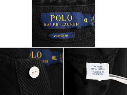ポロ ラルフローレン 鹿の子 半袖 ポロシャツ メンズ XL 半袖シャツ ラガーシャツ タイプ ラグビー Pロゴ ワッペン ブラック ワンポイント