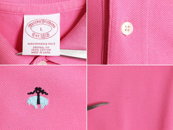ブルックスブラザーズ 鹿の子 半袖 ポロシャツ メンズ L / Brooks Brothers 半袖シャツ ワンポイント オリジナル フィット コットン ピンク