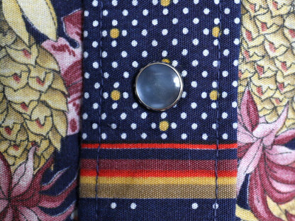 70s USA製 エイチバーシー 長袖 ウエスタン シャツ レディース XS 程 ヴィンテージ 細身 長袖シャツ ドット ボタニカル しわになりにくい