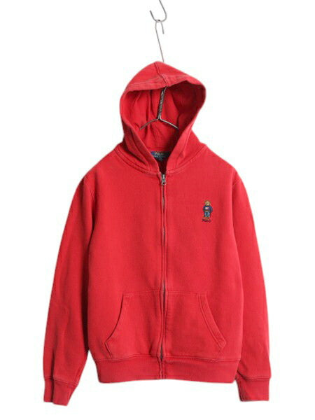 ポロベア ポロ ラルフローレン フルジップ スウェット フード パーカー キッズ L レディース XS 程 古着 トレーナー 裏起毛 キャラクター