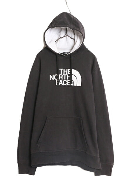 US企画 ノースフェイス プリント スウェット フード パーカー メンズ L 黒 The North Face トレーナー アウトドア プルオーバー モノトーン
