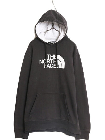 US企画 ノースフェイス プリント スウェット フード パーカー メンズ L 黒 The North Face トレーナー アウトドア プルオーバー モノトーン