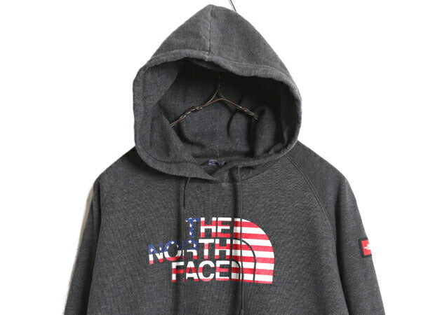 2018年 オリンピック ノースフェイス プリント スウェット フード パーカー レディース M The North face プルオーバー 裏起毛 USA 限定 灰