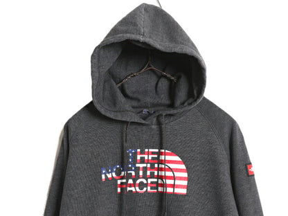2018年 オリンピック ノースフェイス プリント スウェット フード パーカー レディース M The North face プルオーバー 裏起毛 USA 限定 灰