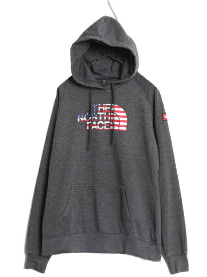 2018年 オリンピック ノースフェイス プリント スウェット フード パーカー レディース M The North face プルオーバー 裏起毛 USA 限定 灰