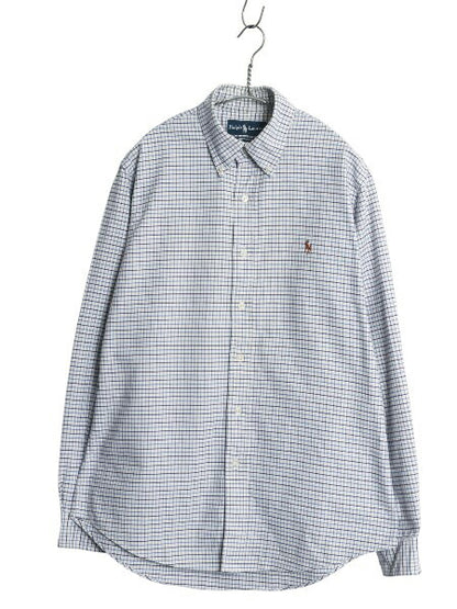 90s ラルフローレン チェック 長袖 ボタンダウン シャツ メンズ M / ポロ 長袖シャツ オックスフォード コットン ワンポイント ワイシャツ